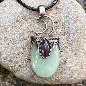 Aventurine Crystal Crescent Moon Healing Pendant